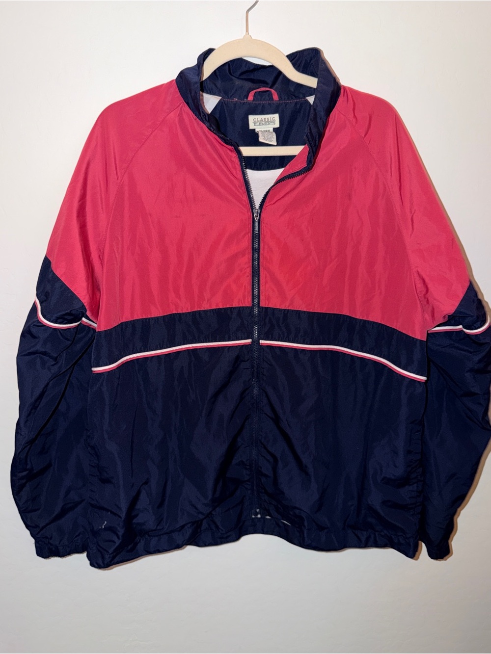 Classic Elements Pink and Navy Colorblock Bomber Jacket
